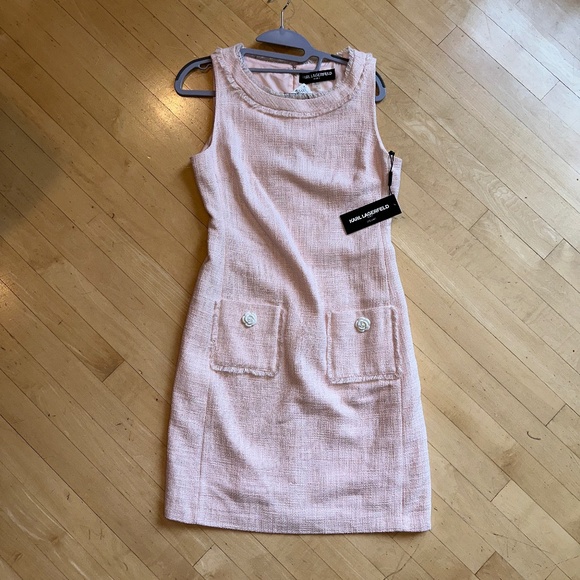 NEW !! KARL LAGERFELD Paris Pink Tweed texture dress, 4, GD1103 - Picture 5 of 5